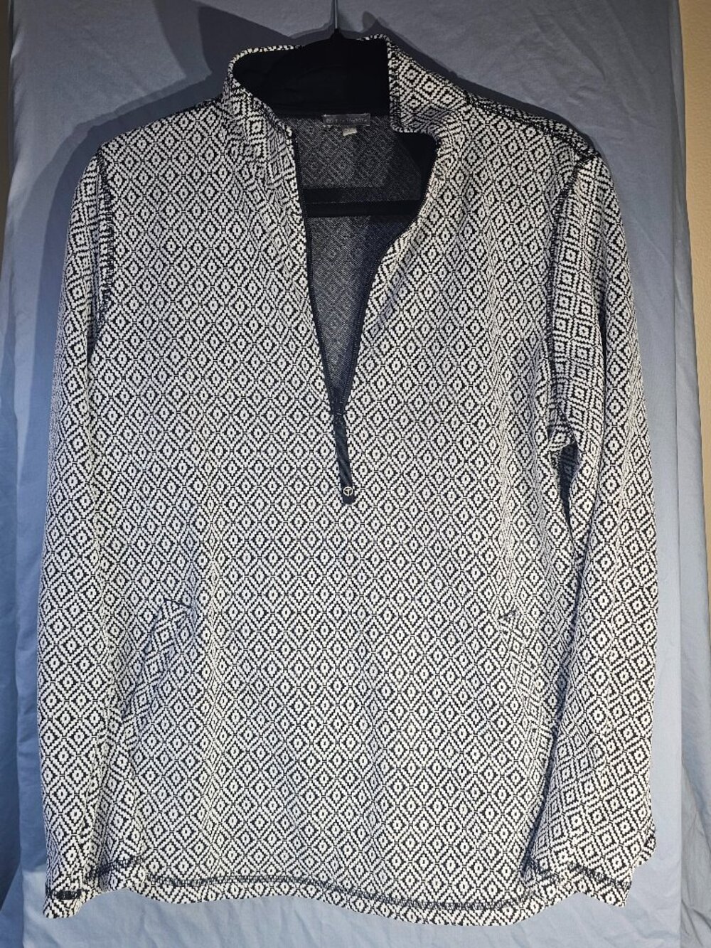 Talbots 1/4 Zip Pullover Sweatshirt Geometric Diamond Print Black White Large